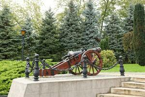 LVIV, UKRAINE - SEPTEMBER 11, 2022 A picturesque landscaped garden at the citadel in Lviv. Fortification defensive brick building of the Middle Ages photo