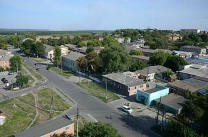 KHARKIV, UKRAINE - AUGUST 27, 2019 Aerial view of Chuhuiv city, a birthplace of Ilya Repin, a famous sculptor and painter of Peredvizhniki art school photo