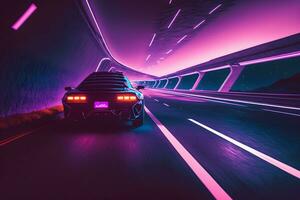 futurista retro ola sintetizador ola coche. neural red ai generado foto