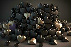 Lots of black hearts. Neural network AI generated photo