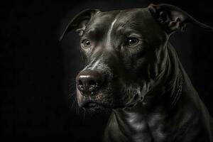 Pitbull dog portrait on black background. Neural network AI generated photo