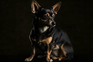 Chihuahua dog portrait on black background. Neural network AI generated photo