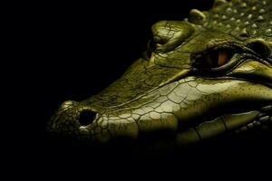 Close up view crocodile. Wild animal isolated on a black background. Neural network AI generated photo