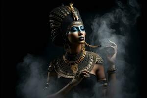 Egyptian goddess on black background. Neural network AI generated art photo