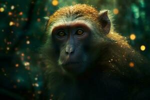 Monkey portrait. Neural network AI generated photo