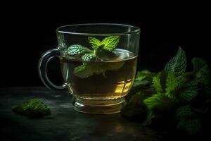 Mint tea On a dark background. Neural network AI generated photo