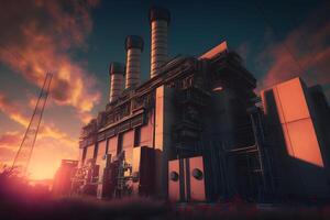 Power plant with transformers futuristic. Neural network AI generated photo