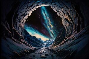A magical tunnel leading into outer space. Neural network AI generated photo