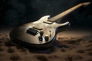 Electric guitar on the sand. Neural network AI generated photo