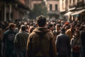 Man in the crowd. Neural network AI generated photo