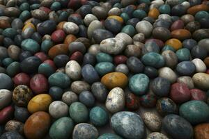 Multi colored stones turned by the sea with water. Neural network AI generated photo