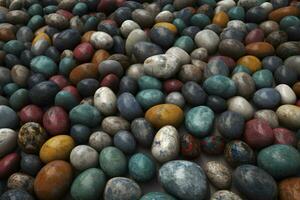 Multi colored stones turned by the sea with water. Neural network AI generated photo