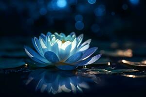 lotus flower in the water at night. Neural network AI generated photo