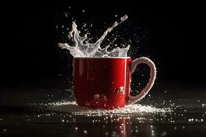 Red cup with splash. Neural network AI generated photo
