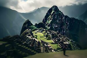 machu picchu, un peruano histórico santuario. neural red ai generado foto