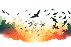 Watercolor illustration of birds isolated on white background. Neural network AI generated photo
