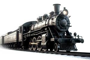 Vintage steam locomotive on a white background. Neural network AI generated photo