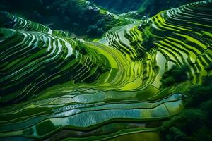 Rice fields on terraced of Mu Cang Chai, YenBai, Vietnam. Rice fields prepare the harvest at Northwest Vietnam.Vietnam landscapes. Neural network AI generated photo