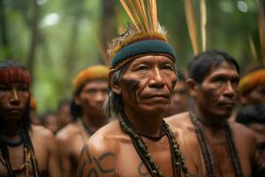 indios desde el brasileño Amazonas de el desana étnico grupo. neural red ai generado foto