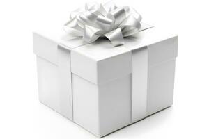 Gift box with ribbon and bow. Birthday celebration concept. Neural network AI generated photo