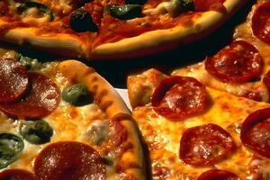 muchos diferente tipos de Pizza. neural red ai generado foto