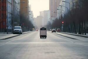 Self-driving delivery robot concept. Neural network AI generated photo