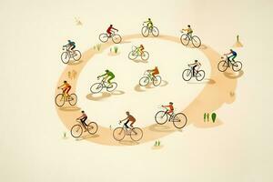 Image of sporty company friends on bicycles. Neural network AI generated photo