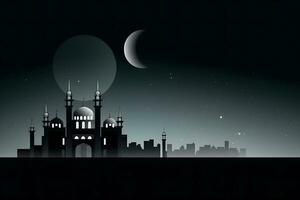 Ramadan Kareem background.Crescent moon at a top of a mosque. Neural network AI generated photo