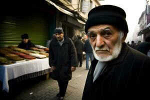 old turkish man at market.network AI generated photo