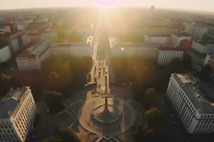 crowd of people in center of town, top view. Neural network AI generated photo