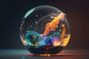 Magic cristal ball with mystery smoke effects of various colors. Neural network generated art photo