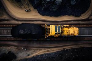 abierto pozo mío, extractivo industria para carbón. grande amarillo minería camión maquinaria para carbón cantera. neural red generado Arte foto