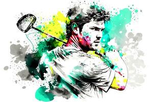 golf player with watercolor rainbow splash. Neural network generated art photo