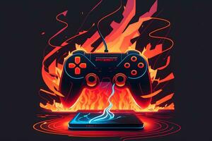 gaming controller with fire, cartoon style. Neural network generated art photo