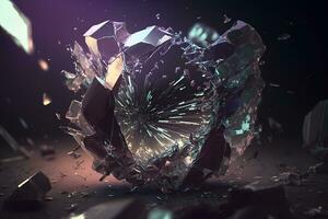 Abstract time freezing image with broken glass figure on dark background. Neural network AI generated photo