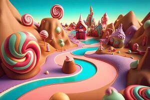 Fantasy sweet candy land. Neural network AI generated photo