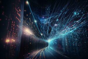 Futuristic technology abstract background with lines for network, big data, data center, server, internet, speed. Abstract neon lights. Neural network AI generated photo