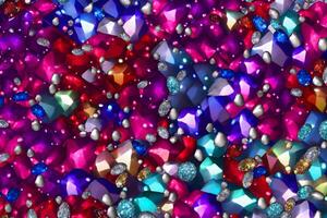 Many small ruby and diamond stones, luxury background. Neural network AI generated photo