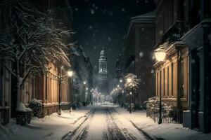 invierno ciudad calle paisaje. neural red ai generado foto