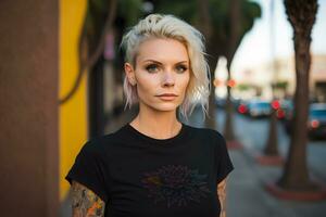 Portrait of a young blondie punk girl. Neural network AI generated photo