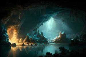 view inside the cave, beautiful scenery. Neural network AI generated photo
