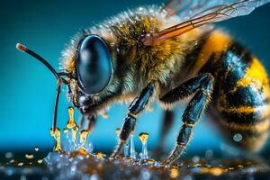 miel abeja con agua gotas de cerca. neural red ai generado foto