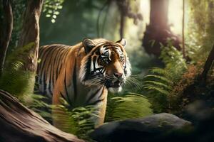 Tiger wild in the jungle. Neural network AI generated photo