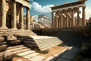 fantasía Atenas punto de referencia acrópolis y el Odeón de herodes ático, herodeion, sólo después el amanecer. neural red ai generado foto