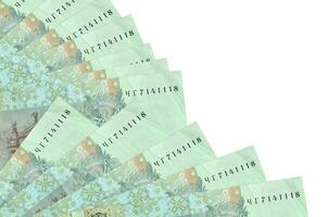 20 Ukrainian hryvnias bills lies isolated on white background with copy space stacked in fan close up photo