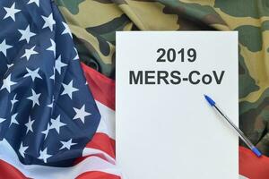 MERS-CoV Novel Corona virus concept with US flag. Middle East Respiratory Syndrome abstract. Chinese infection photo
