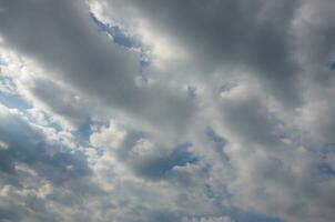 Blue sky background with white fluffy clouds in daytime outdoors photo