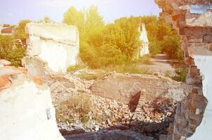 Collapsed industrial multistorey building in daytime photo