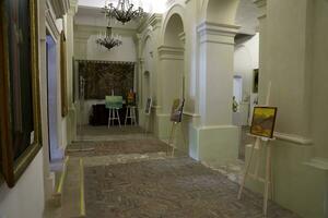 TERNOPIL, UKRAINE - AUGUST 23, 2023 Exhibitions in interior of Zbarazh Castle, fortified defense stronghold in Zbarazh town photo