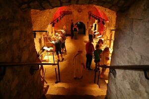 TERNOPIL, UKRAINE - AUGUST 23, 2023 The museum of tortures on territory of Zbarazh ancient castle in underground cellar photo